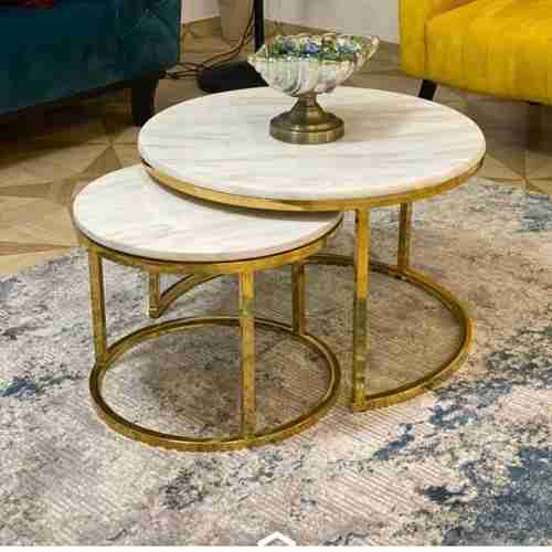 QUALITY DESIGNED WHITE MARBLE CENTER TABLE & 2 SIDE STOOLS- AVAILABLE (MOBIN)