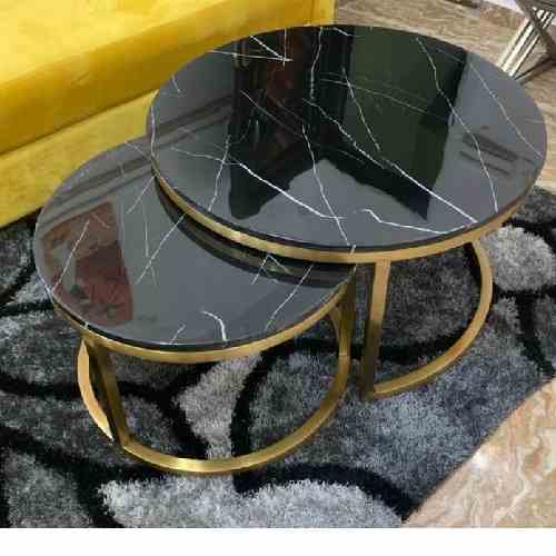 QUALITY DESIGNED BLACK MARBLE CENTER TABLE & SIDE STOOL- AVAILABLE (MOBIN)