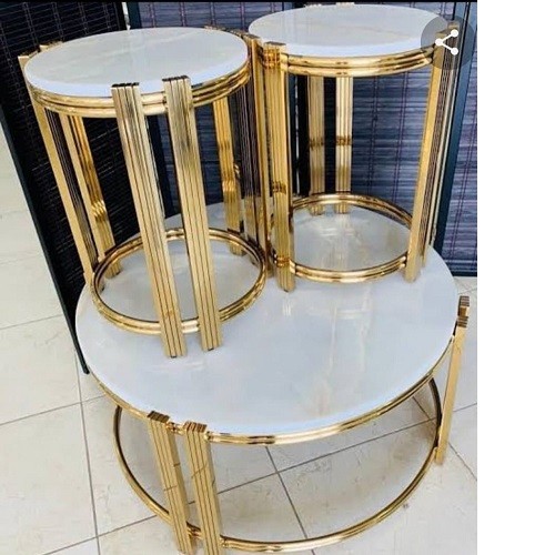 ONE QUALITY WHITE MARBLE CENTER TABLES & 2 SIDE STOOLS - AVAILABLE (SOFU)