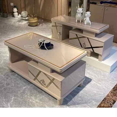 QUALITY DESIGNED CREAM CENTER TABLE WITH TV STAND - AVAILABLE (CHILU)