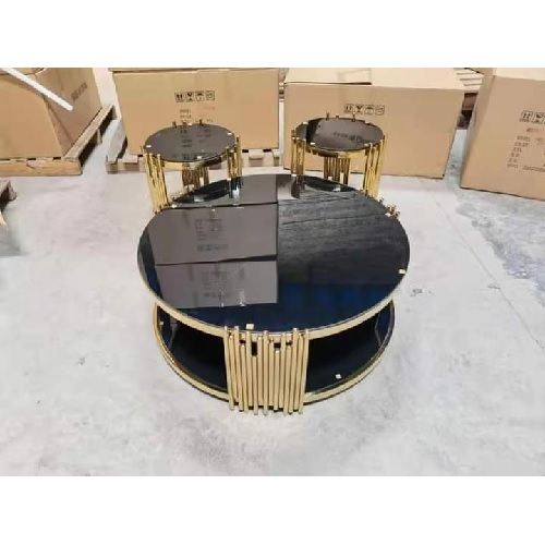 ONE QUALITY BLACK & GOLD CENTER TABLE & TWO SIDE STOOLS - AVAILABLE (SOFU)