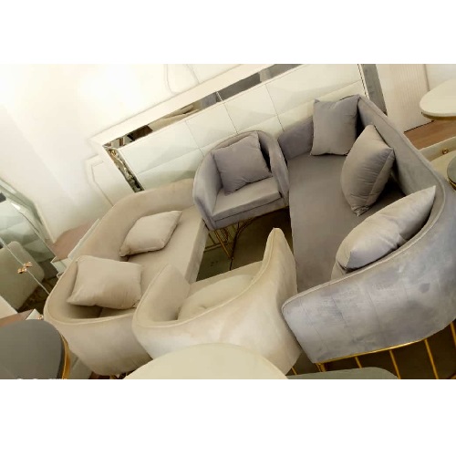 QUALITY DESIGNED CREAM & GRAY 7 SEATERS SOFA CHAIRS (WITHOUT TABLE & STOOLS)-AVAILABLE (SETIN)