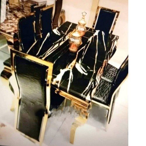 QUALITY DESIGNED BLACK & WHITE MARBLE TOP DINING TABLE WITH 6 CHAIRS - AVAILABLE (MOBIN)