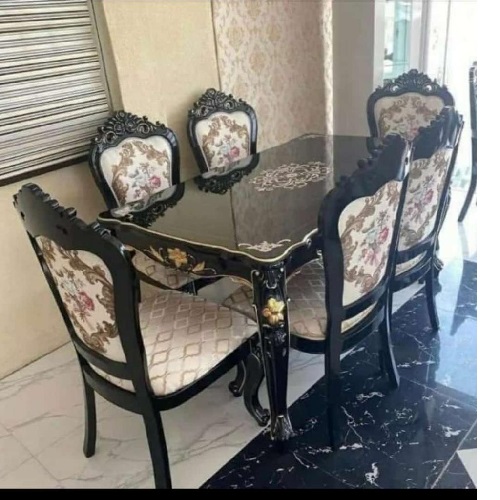 QUALITY DESIGNED CREAM MARBLE DINING TABLE & 6 CHAIRS- AVAILABLE (CHILU)