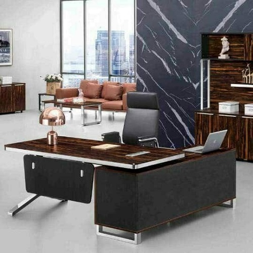 QUALITY DESIGNED BROWN EXECUTIVE OFFICE TABLE, CHAIR & EXTENSION- AVAILABLE (NOFU)