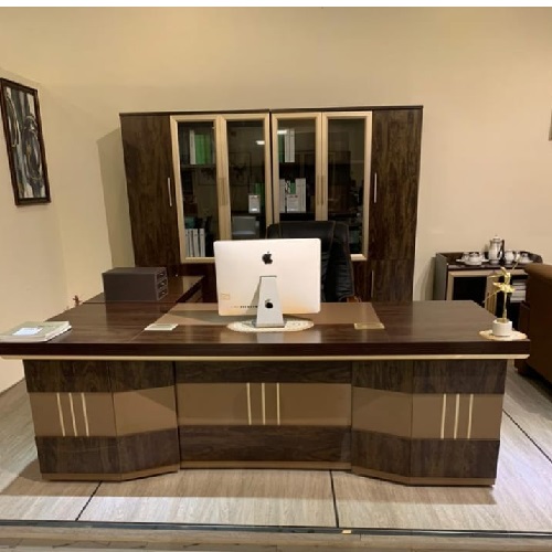 QUALITY DESIGNED 2 METER BROWN OFFICE TABLE & CABINET- AVAILABLE (NOFU)