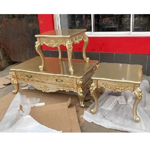 QUALITY DESIGNED GOLDEN ROYAL CENTER TABLE WITH 2 SIDE STOOLS- AVAILABLE (CHILU)