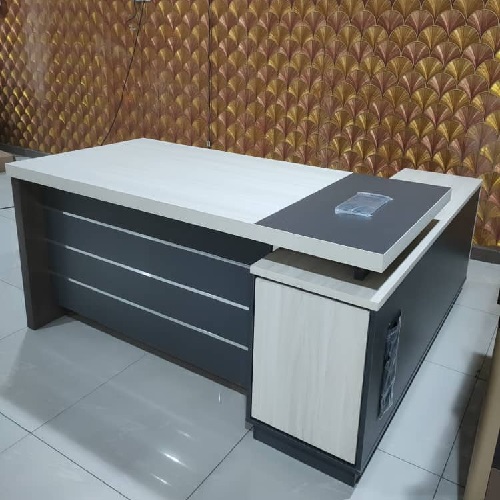 QUALITY DESIGNED GRAY & WHITE TOP OFFICE TABLE WITH EXTENSION- AVAILABLE (AUFUR)