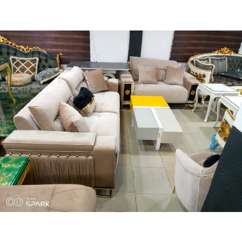 QUALITY DESIGNED LIGHT BROWN 7 SEATERS SOFA CHAIRS (WITHOUT TABLE & STOOLS)-AVAILABLE (SETIN)