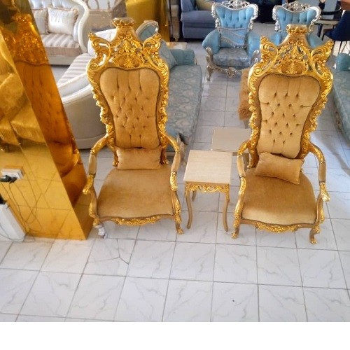 QUALITY DESIGNED 2 ROYAL GOLD CHAIRS & A STOOL - AVAILABLE (SETIN)