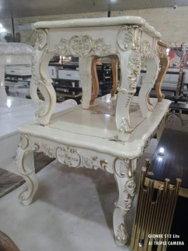 ROYAL CREAM & GOLD CENTER TABLE & SIDE STOOL(1530)