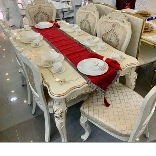 QUALITY DESIGNED ROYAL CREAM DINING TABLE WITH 6 CHAIRS - AVAILABLE (OKAF)