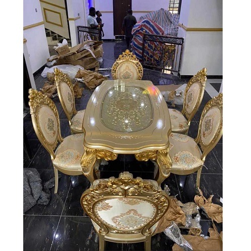 QUALITY DESIGNED ROYALGOLDEN DINING TABLE WITH 6 CHAIRS - AVAILABLE (OKAF)