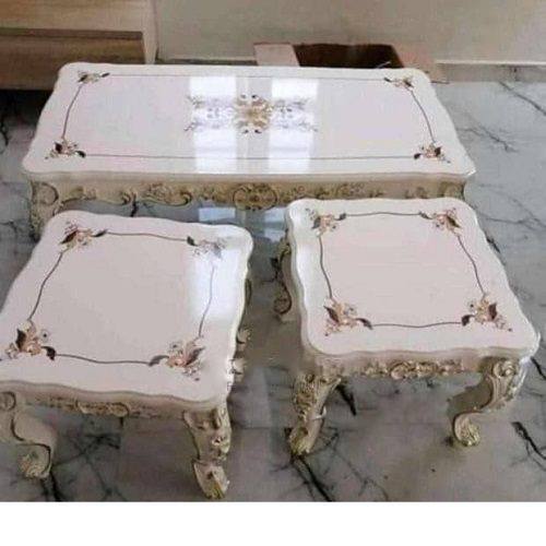 QUALITY DESIGNED WHITE CENTER TABLE & 2 SIDE STOOLS - AVAILABLE (MOBIN)