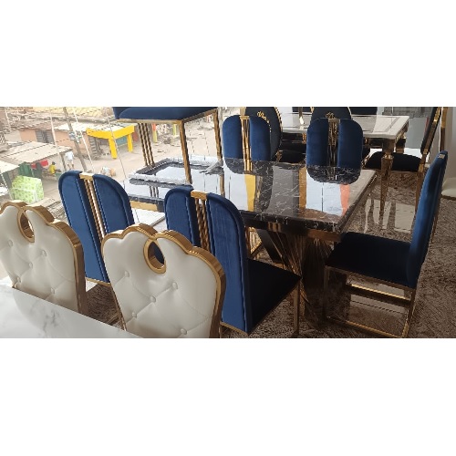 QUALITY DESIGN BLUE DINING TABLE WITH 6 CHAIRS - AVAILABLE (OKAF)