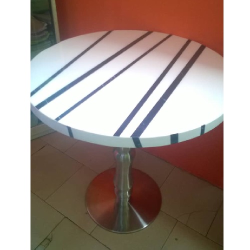 QUALITY DESIGNED WHITE & BLACK STRIPE ROUND MARBLE TABLE WITH ROUND SILVER BASE- AVAILABLE (JAFU)