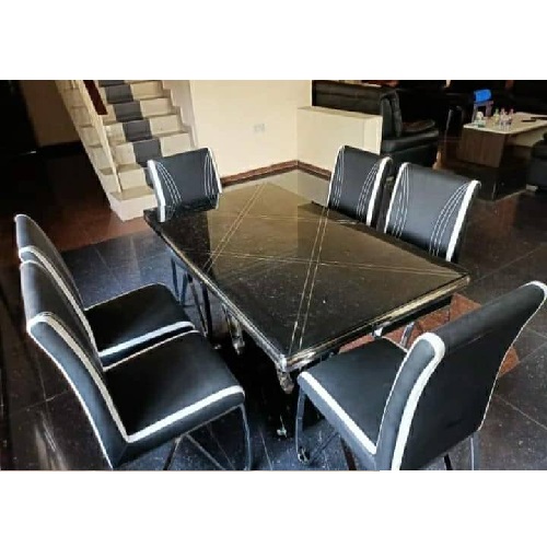 QUALITY DESIGNED BLACK & WHITE DINING TABLE WITH 6 CHAIRS - AVAILABLE (SAINT)