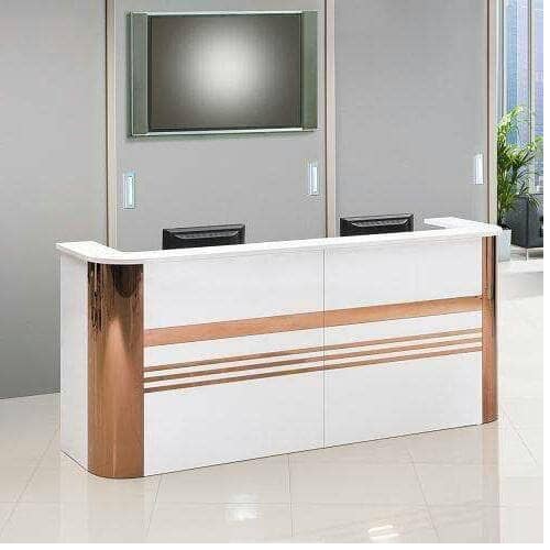 QUALITY DESIGNED BROWN & WHITE OFFICE FRONT DESK - AVAILABLE (NOFU)