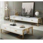 QUALITY WHITE & GOLD RECTANGULAR CENTER TABLE & TV STAND - AVAILABLE (SOFU)