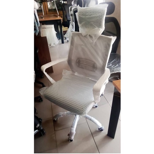 QUALITY DESIGNED GRAY & WHITE HANDLE LOW BACK EXECUTIVE CHAIR WITH HEAD REST - AVAILABLE (ROMIN)