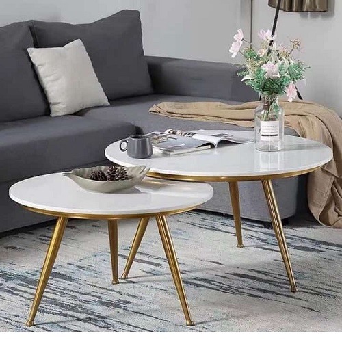 QUALITY DESIGNED 2 WHITE MARBLE ROUND CENTER TABLE 3 LEGS - AVAILABLE (JAFU)