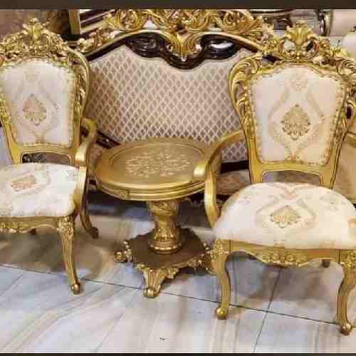 QUALITY DESIGNED 2 CREAM & GOLD CHAIRS & SIDE STOOL - AVAILABLE (SOFU)