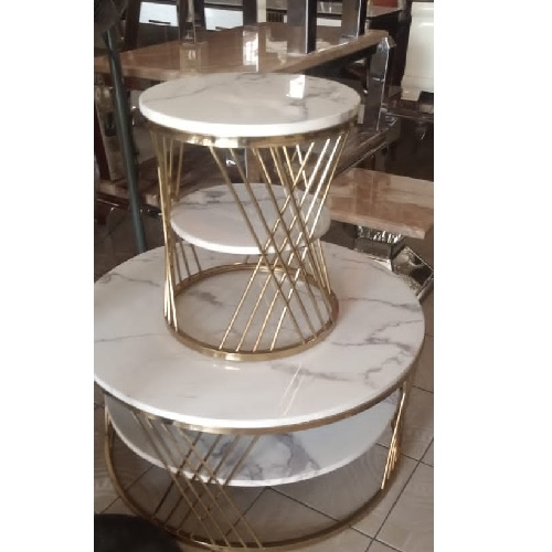 QUALITY DESIGNED WHITE MARBLE UP & DOWN CENTER TABLE & SIDE STOOL- AVAILABLE (MOBIN)