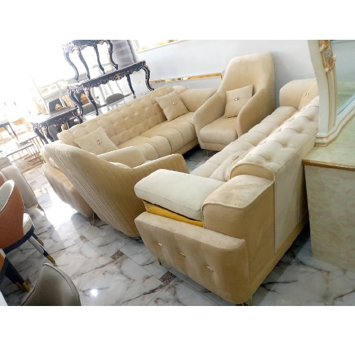 QUALITY DESIGNED LIGHT BROWN SOFA CHAIRS (WITHOUT CENTER TABLE & SIDE STOOLS) - AVAILABLE (SETIN)