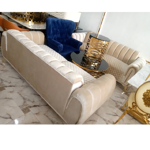 QUALITY DESIGNED CREAM SOFA CHAIRS (WITHOUT CENTER TABLE & SIDE STOOLS) - AVAILABLE (SETIN)