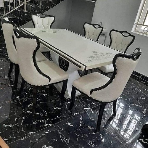 QUALITY DESIGNED WHITE 6 DINING CHAIRS WITH TABLE - AVAILABLE (MOBIN)