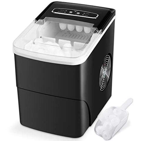 FEATURE: High ice making efficiency: The small portable ice maker makes 9 round ice every 6 to 13 minutes, producing 26.5 lbs per day, with two ice cube sizes. Small in size and convenient for storage available on deluxe.com Simple operation: The control panel with clear instructions, the size of the ice cubes can be adjusted, and the one-key operation automatically make ice. Transparent large window, clearly observe the production process. Built-in high-quality evaporative column, the exhaust port has good heat dissipation effect, and high-efficiency cooling has low noise. The large water tank can store water, avoid frequent refilling. Precise induction: Using infrared induction technology, the ice machine maker countertop will automatically stop working after the ice cubes are full, and the ice cubes can be taken out to continue working. When the water tank is short of water, the countertop ice maker automatically stops working, and continue to work after adding water. Intelligent detection system, real-time monitoring of multiple protections to prolong life. Bullet round ice: Square ice cube is easy to hurt the mouth, round shape does not hurt the mouth, the center circle design can float or sink in the drink, and the flavor is better. Easy to clean: The ice maker is equipped with an ice cube shovel, which is convenient for taking ice. The ice basket can be taken out for cleaning, and there are drain holes at the bottom of the machine. After rinsing the internal parts with water, the drain cover can be pulled out to drain the water. When the machine is not in use for a long time, thoroughly drain the water and dry the inside of the machine. Visit Deluxe.