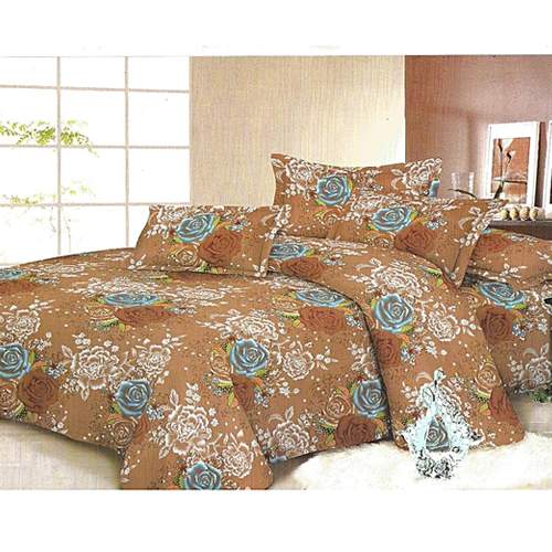 Deluxe Floral Bedsheet With 4 Pillow Cases - Brown