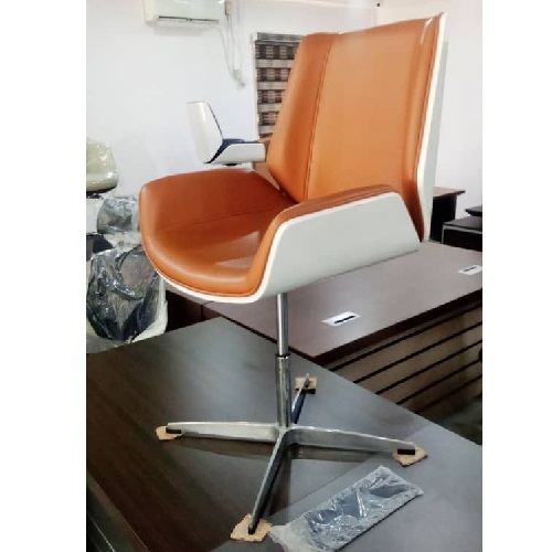 QUALITY DESIGNED ORANGE & WHITE EXECUTIVE OFFICE CHAIR WITH ROLLER - AVAILABLE (ARIN)