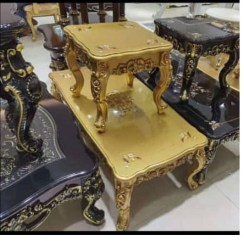 QUALITY DESIGNED GOLDEN ROYAL TABLE WITH 2 SIDE STOOLS - AVAILABLE (MOBIN)