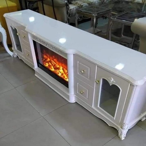 QUALITY DESIGNED WHITE FIRE PLACE TV STAND - AVAILABLE (SAINT)