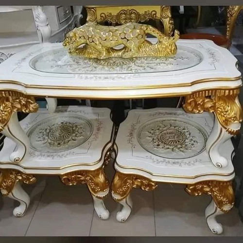 WHITE & GOLDEN QUALITY CENTER TABLE WITH 2 SIDE STOOLS (SOFU)