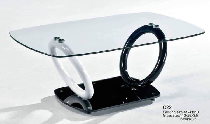 PLAIN GLASS TOP CENTER TABLE WITH BLACK & WHITE LEGS AND BLACK RECTANGULAR BASE (FORIN)