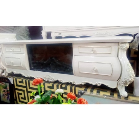 WHITE TV STAND WITH FIRE PLACE (EMFU)