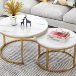 WHITE ROUND MARBLE TOP CENTRE TABLE WITH GOLDEN BASE & 3 SIDE STOOLS (NWAFU)