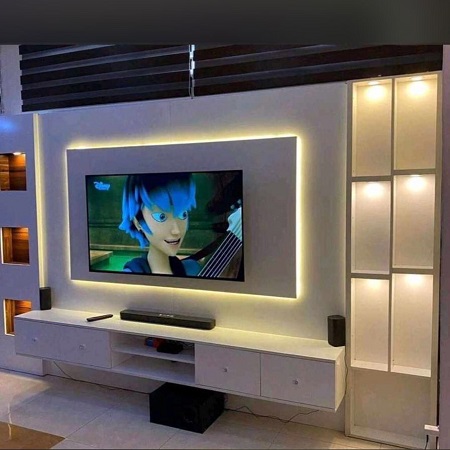 WHITE TV STAND WITH LED LIGHT (MIFU)