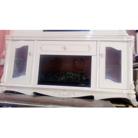 WHITE TV STAND WITH FIRE PLACE (EMFU)