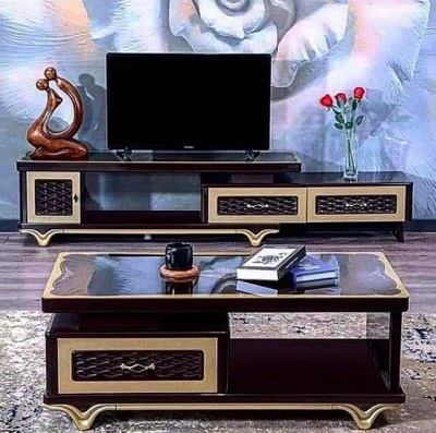 BLACK & GOLD CENTER TABLE AND TV STAND WITH DRAWERS (YOFU)