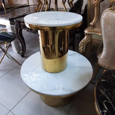 1 PC OF WHITE ROUND MARBLE TOP CENTER TABLE & 2 SIDE STOOLS WITH GOLDEN LEGS (NWAFU)