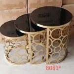 3 PCS OF BLACK ROUND GLASS SIDE STOOLS WITH GOLDEN BAR (NWAFU)