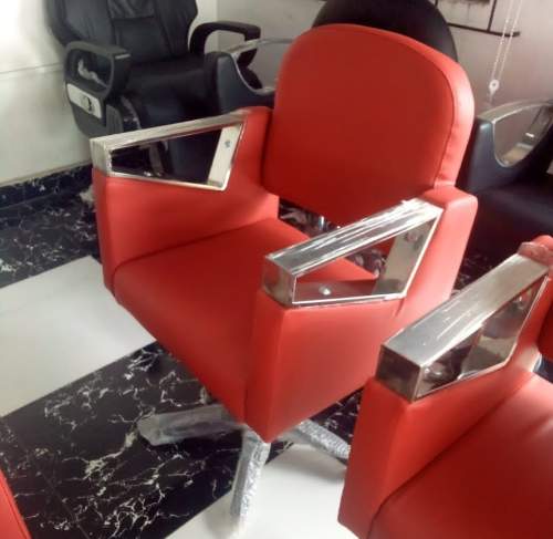 RED SALON CHAIR WITH LOW BACK & FLAT SILVER ARM (BLEIN)