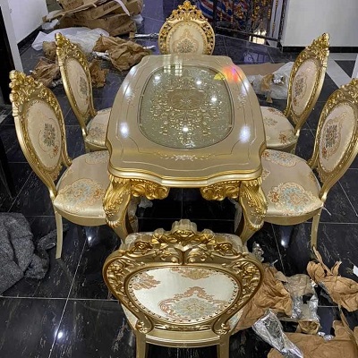 CREAM & GOLD ROYAL DINING TABLE 6 SEATER (NWAFU)