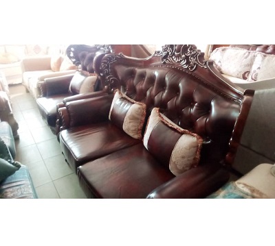 7 SEATERS LEATHER SOFA COFFEE BROWN (GIDI)