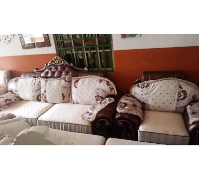 7 SEATERS SOFA CREAM & COFFEE BROWN (GIDI)