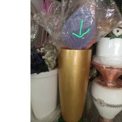 GOLD FIBRE FLOWER POT WITH ROUND BASE WITHOUT FLOWER (SWEN)
