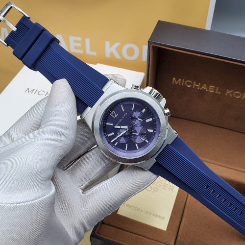 MICHAEL KORR EXCLUSIVE BLUE RUBBER HANDS WRISTWATCH WITH SILVER FACE (SAWW)